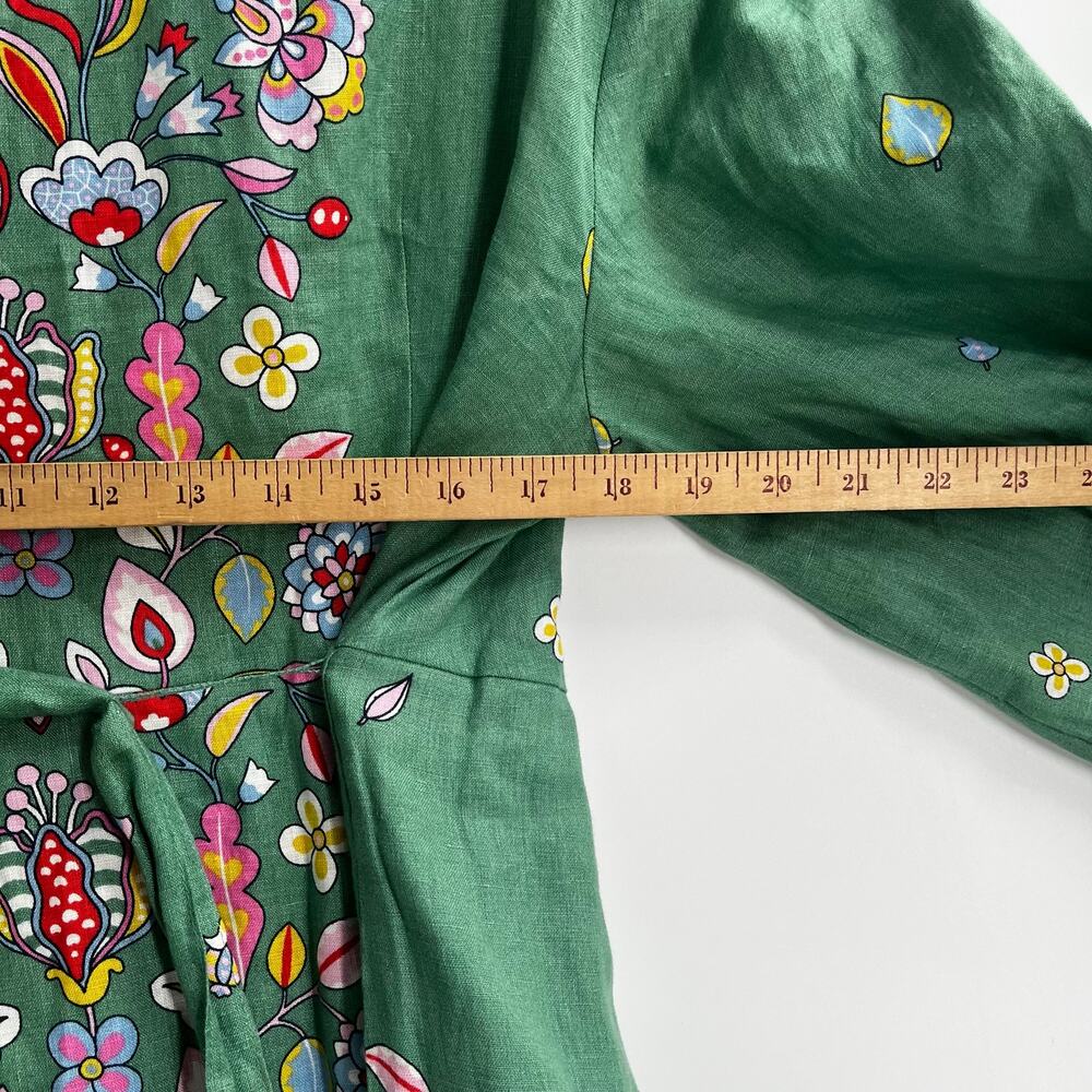 Boden Maxi Green Linen Print Belted Boho Dress Women’s 12R Prairie Event - Picture 10 of 11
